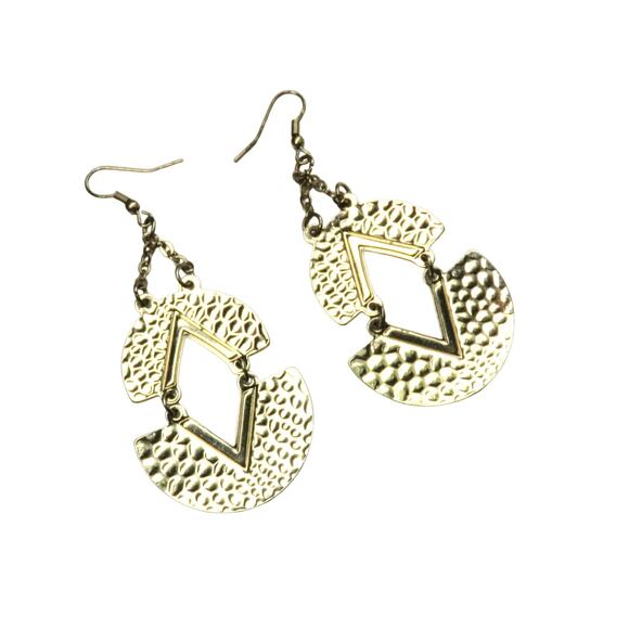 1980s Vintage Earrings Chunky Embossed Dangle Earrings - Picture 3 of 5